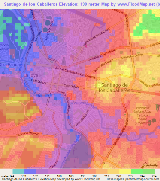 Santiago de los Caballeros,Dominican Republic Elevation Map