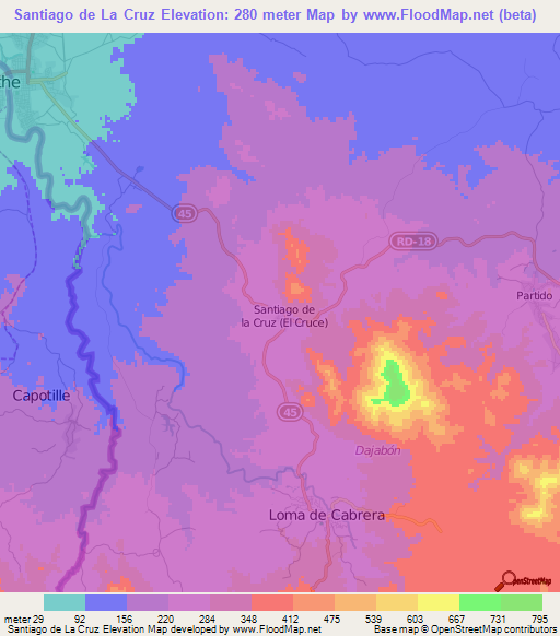 Santiago de La Cruz,Dominican Republic Elevation Map