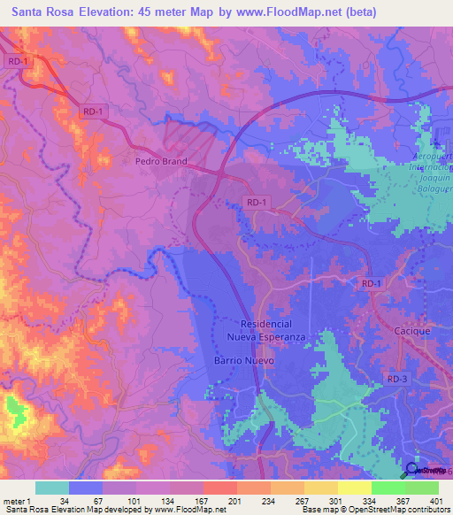 Santa Rosa,Dominican Republic Elevation Map