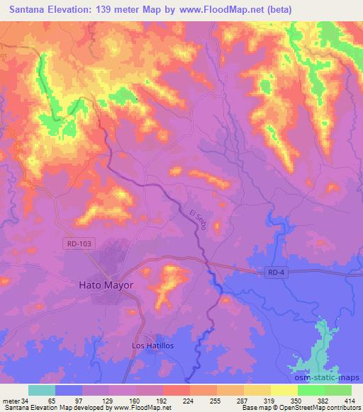 Santana,Dominican Republic Elevation Map