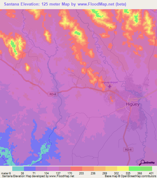 Santana,Dominican Republic Elevation Map