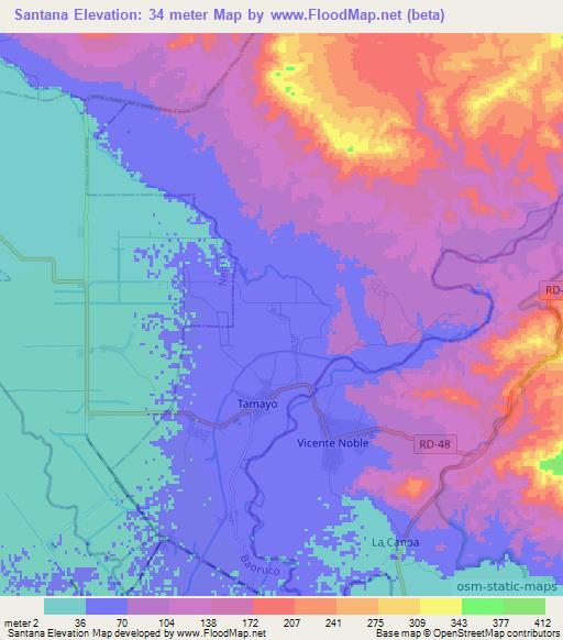 Santana,Dominican Republic Elevation Map