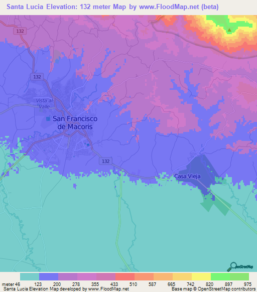 Santa Lucia,Dominican Republic Elevation Map