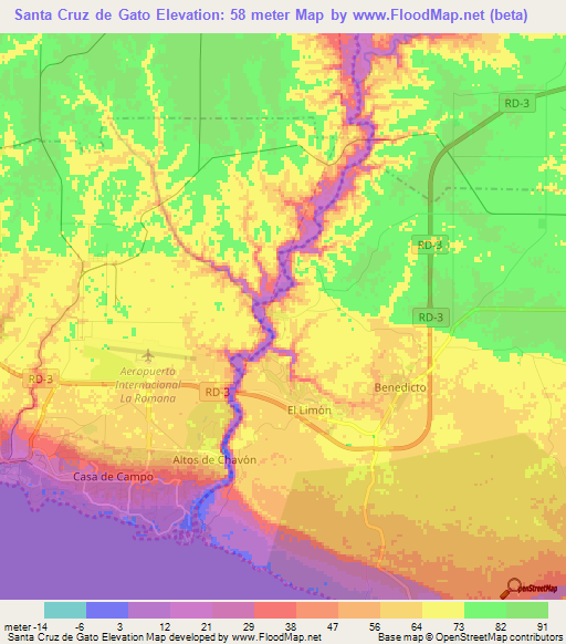 Santa Cruz de Gato,Dominican Republic Elevation Map