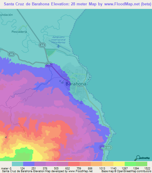 Santa Cruz de Barahona,Dominican Republic Elevation Map