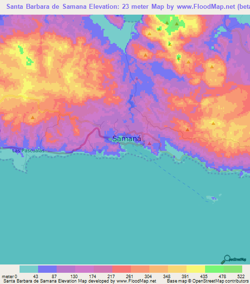 Santa Barbara de Samana,Dominican Republic Elevation Map