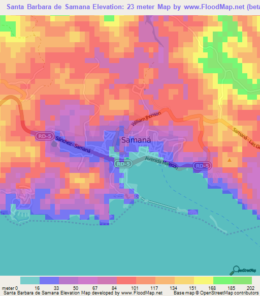 Santa Barbara de Samana,Dominican Republic Elevation Map