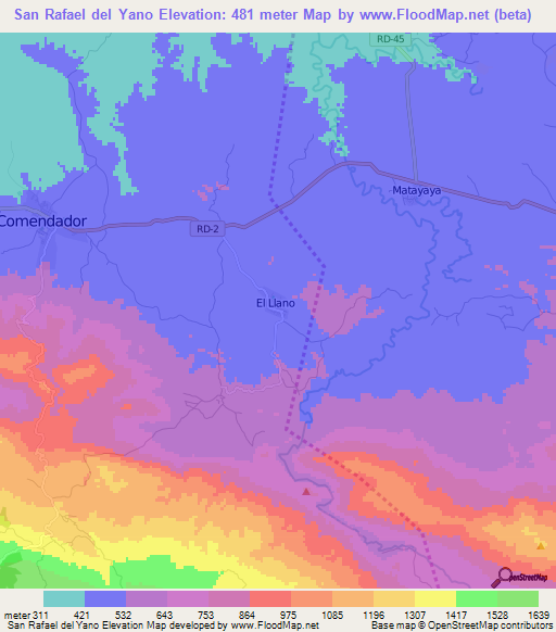 San Rafael del Yano,Dominican Republic Elevation Map