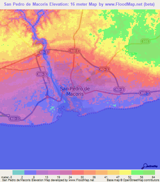 San Pedro de Macoris,Dominican Republic Elevation Map