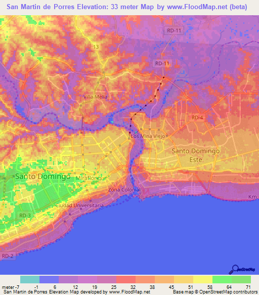 San Martin de Porres,Dominican Republic Elevation Map