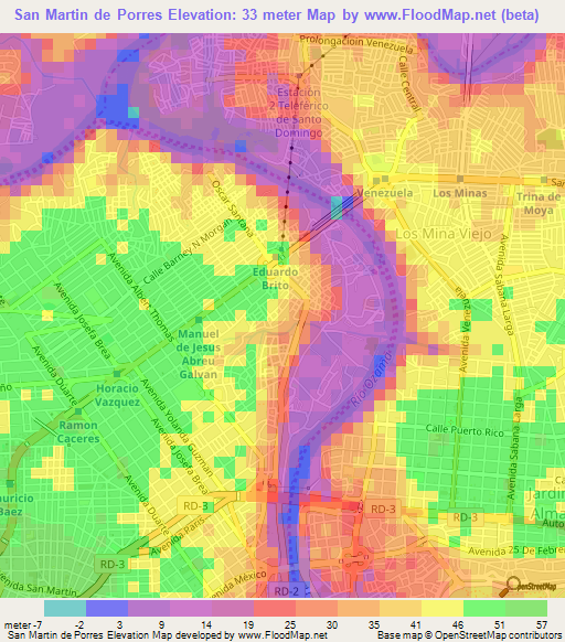 San Martin de Porres,Dominican Republic Elevation Map