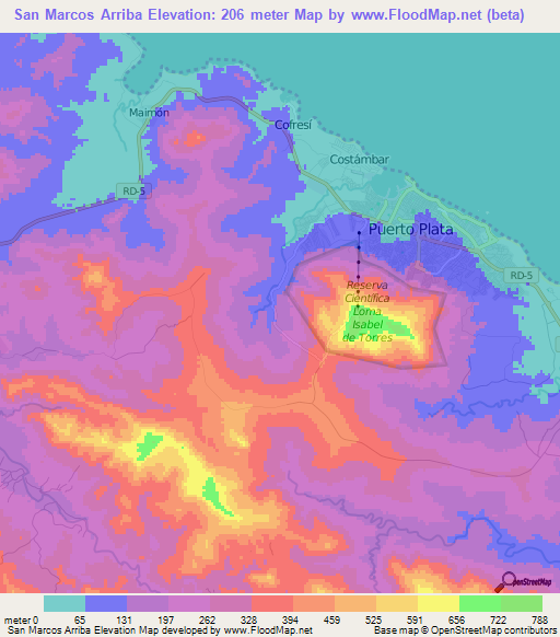 San Marcos Arriba,Dominican Republic Elevation Map