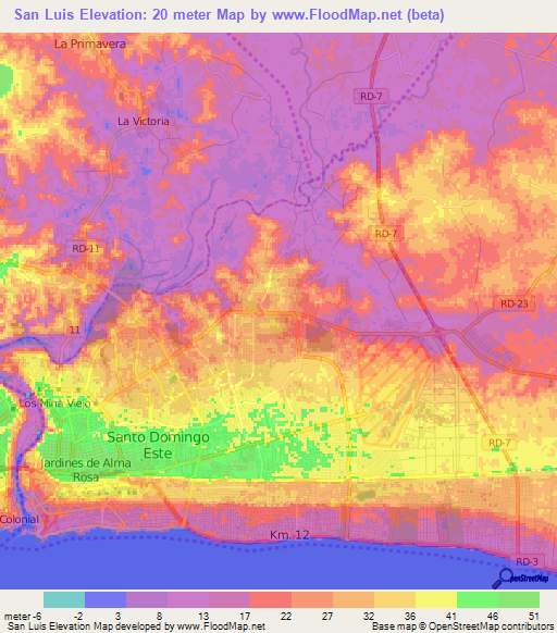 San Luis,Dominican Republic Elevation Map