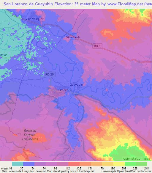 San Lorenzo de Guayubin,Dominican Republic Elevation Map