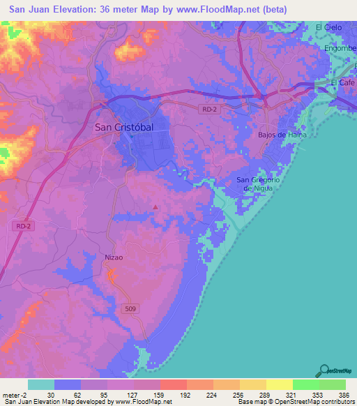 San Juan,Dominican Republic Elevation Map