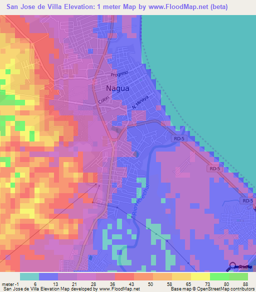 San Jose de Villa,Dominican Republic Elevation Map