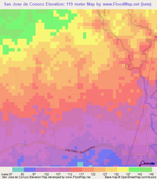 San Jose de Conuco,Dominican Republic Elevation Map