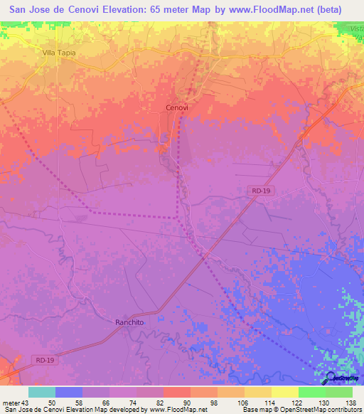 San Jose de Cenovi,Dominican Republic Elevation Map