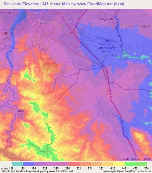 San Jose,Dominican Republic Elevation Map