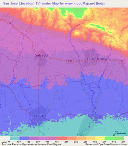 San Jose,Dominican Republic Elevation Map