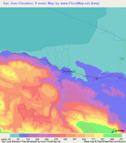 San Jose,Dominican Republic Elevation Map