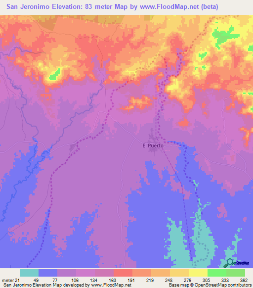 San Jeronimo,Dominican Republic Elevation Map