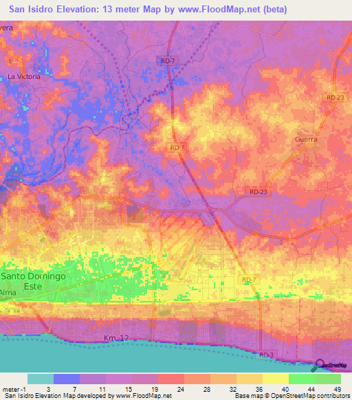 San Isidro,Dominican Republic Elevation Map