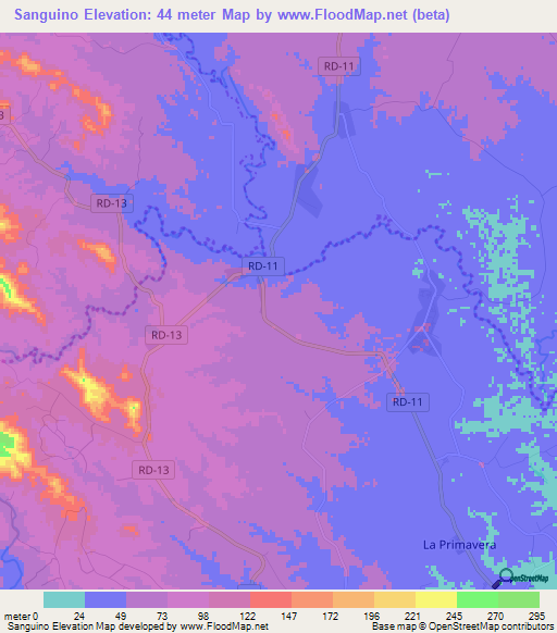 Sanguino,Dominican Republic Elevation Map