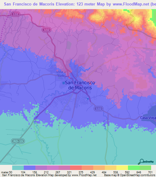San Francisco de Macoris,Dominican Republic Elevation Map