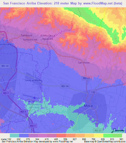 San Francisco Arriba,Dominican Republic Elevation Map