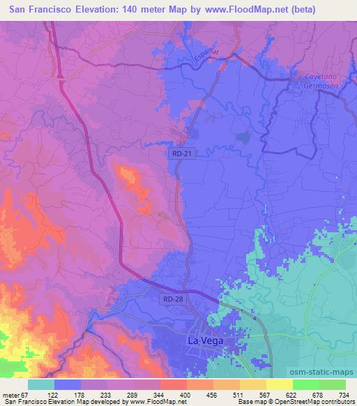 San Francisco,Dominican Republic Elevation Map