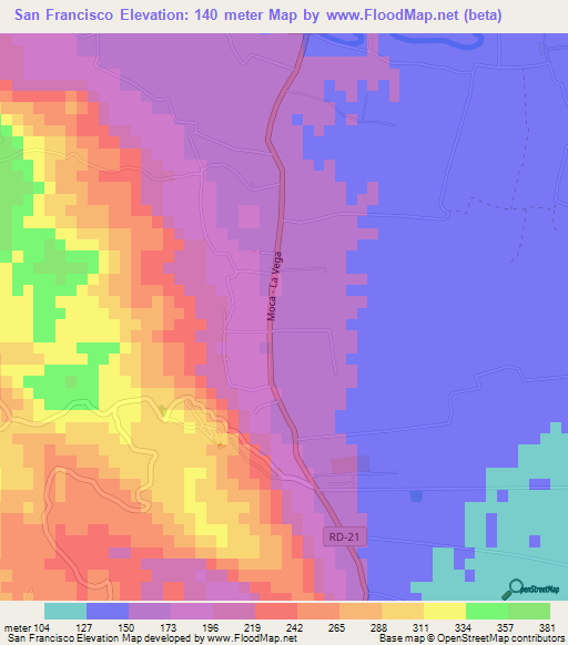 San Francisco,Dominican Republic Elevation Map