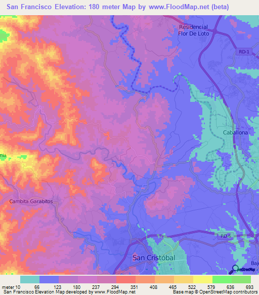 San Francisco,Dominican Republic Elevation Map