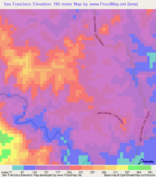 San Francisco,Dominican Republic Elevation Map