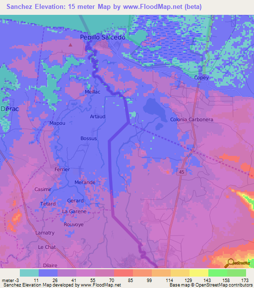 Sanchez,Dominican Republic Elevation Map