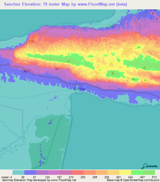 Sanchez,Dominican Republic Elevation Map