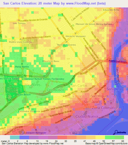 San Carlos,Dominican Republic Elevation Map