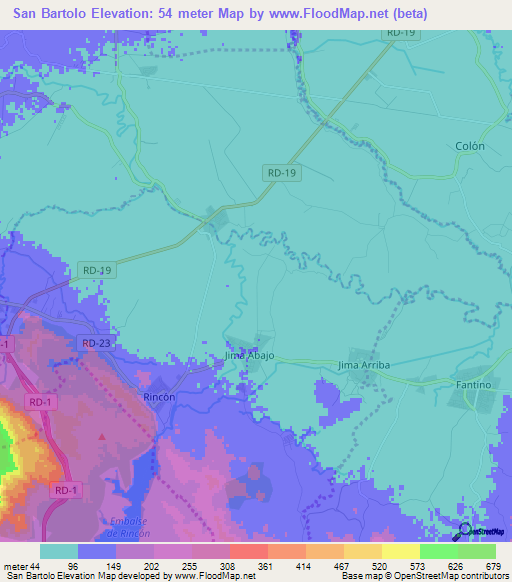 San Bartolo,Dominican Republic Elevation Map