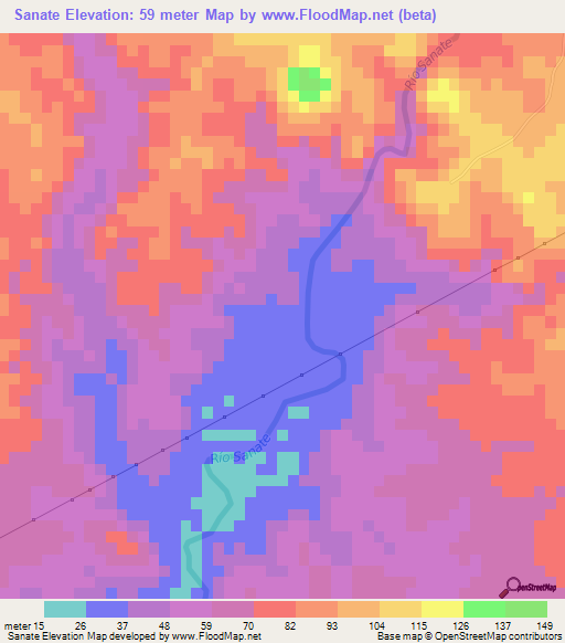 Sanate,Dominican Republic Elevation Map