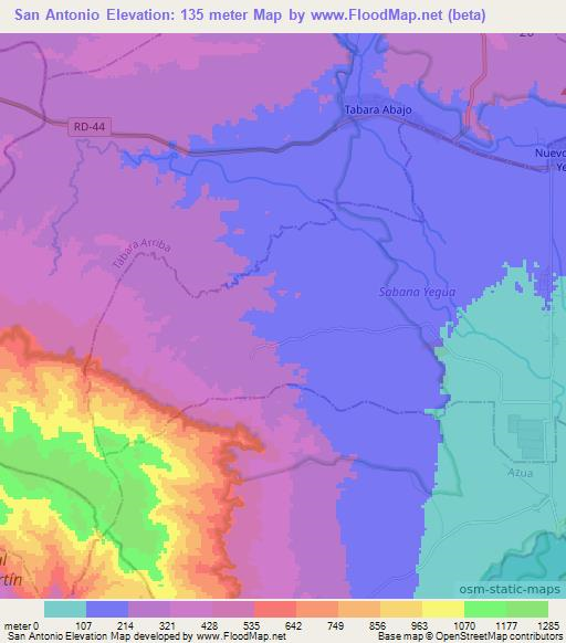 San Antonio,Dominican Republic Elevation Map