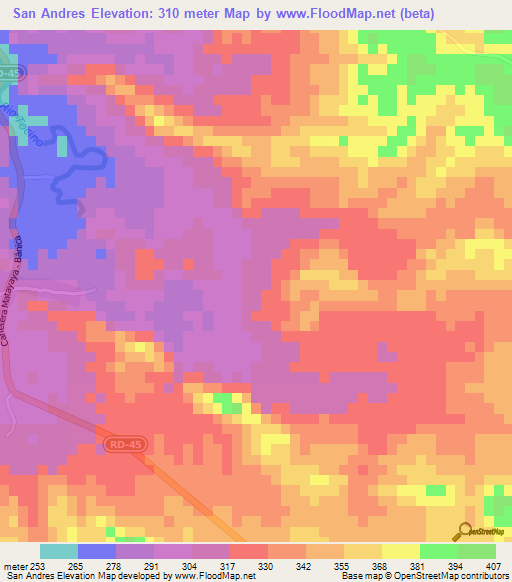 San Andres,Dominican Republic Elevation Map