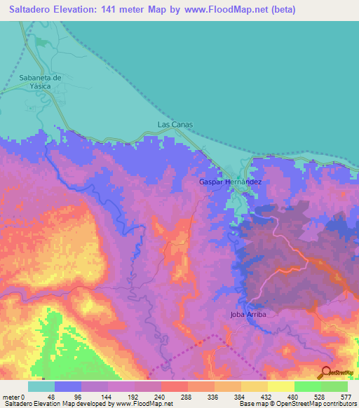 Saltadero,Dominican Republic Elevation Map