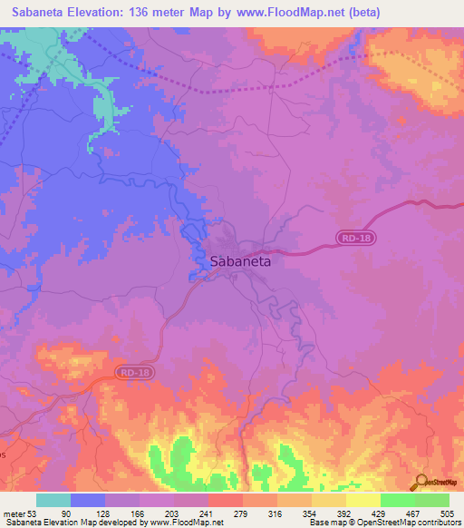 Sabaneta,Dominican Republic Elevation Map