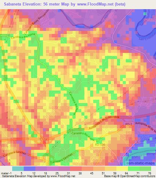 Sabaneta,Dominican Republic Elevation Map