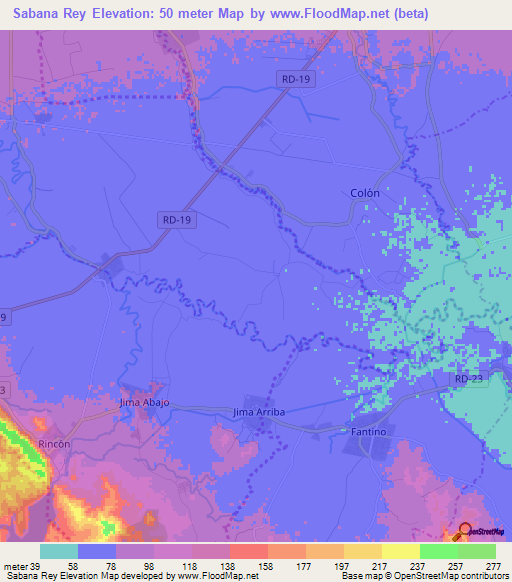 Sabana Rey,Dominican Republic Elevation Map