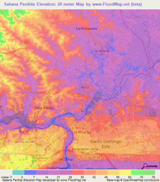 Sabana Perdida,Dominican Republic Elevation Map