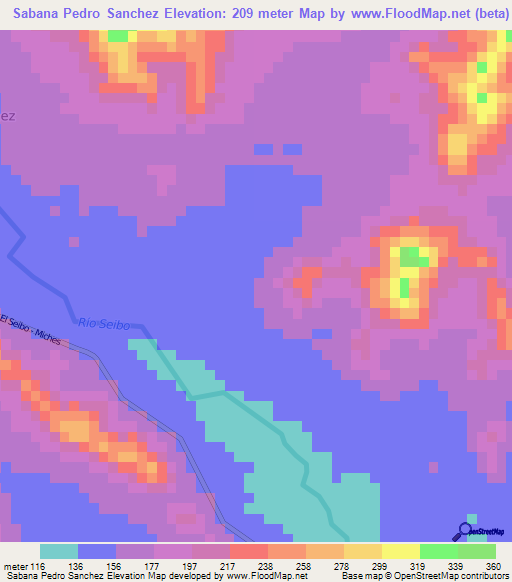 Sabana Pedro Sanchez,Dominican Republic Elevation Map