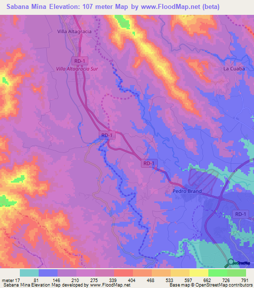 Sabana Mina,Dominican Republic Elevation Map