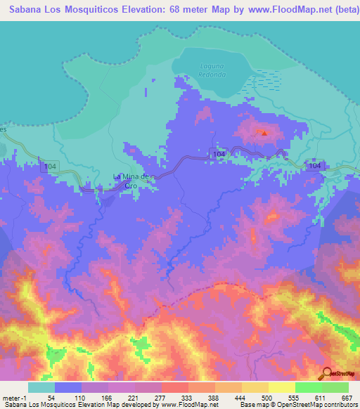 Sabana Los Mosquiticos,Dominican Republic Elevation Map