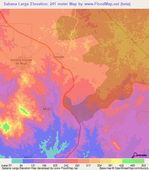 Sabana Larga,Dominican Republic Elevation Map